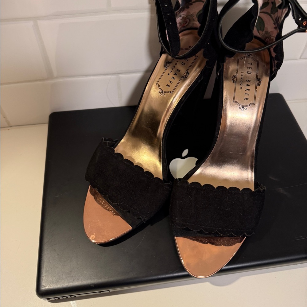 Ted Baker Black and Gold Scalloped Heels